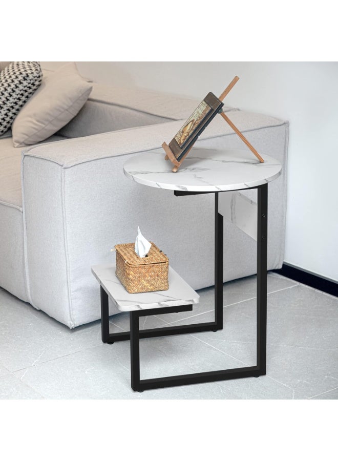 DubaiGallery Modern Marble Side Table with Storage Shelf A sleek round marble-top side table featuring a sturdy black metal frame and a lower shelf for essentials. Perfect for living rooms, bedrooms, or office spaces. Stylish, functional, and space-saving. - Image 3